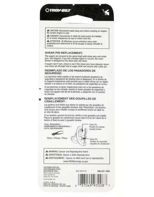 Load image into Gallery viewer, Original Equipment Shear Pins for All 2-Stage Snow Blowers (Set of 4)
