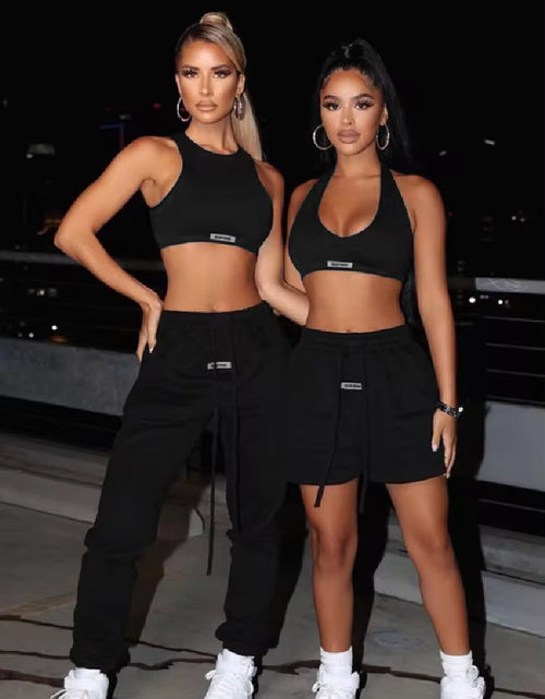 Load image into Gallery viewer, Sporty Two Piece Set Girl Halter Crop Tops+Drawstring Sweatpants Slim Activewear Casual Gym Workout Fitness Womens Outfits
