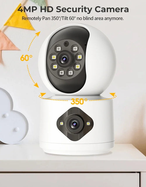 Load image into Gallery viewer, Baby Monitor with 2 Security Cameras, 5G/2.4G Wifi Dual-Screen Display Indoor Baby Camera, 2K HD Full-Color Night Vision with Human Shape Detection Motion Tracking Two-Way Audio for Baby Pet Elderly
