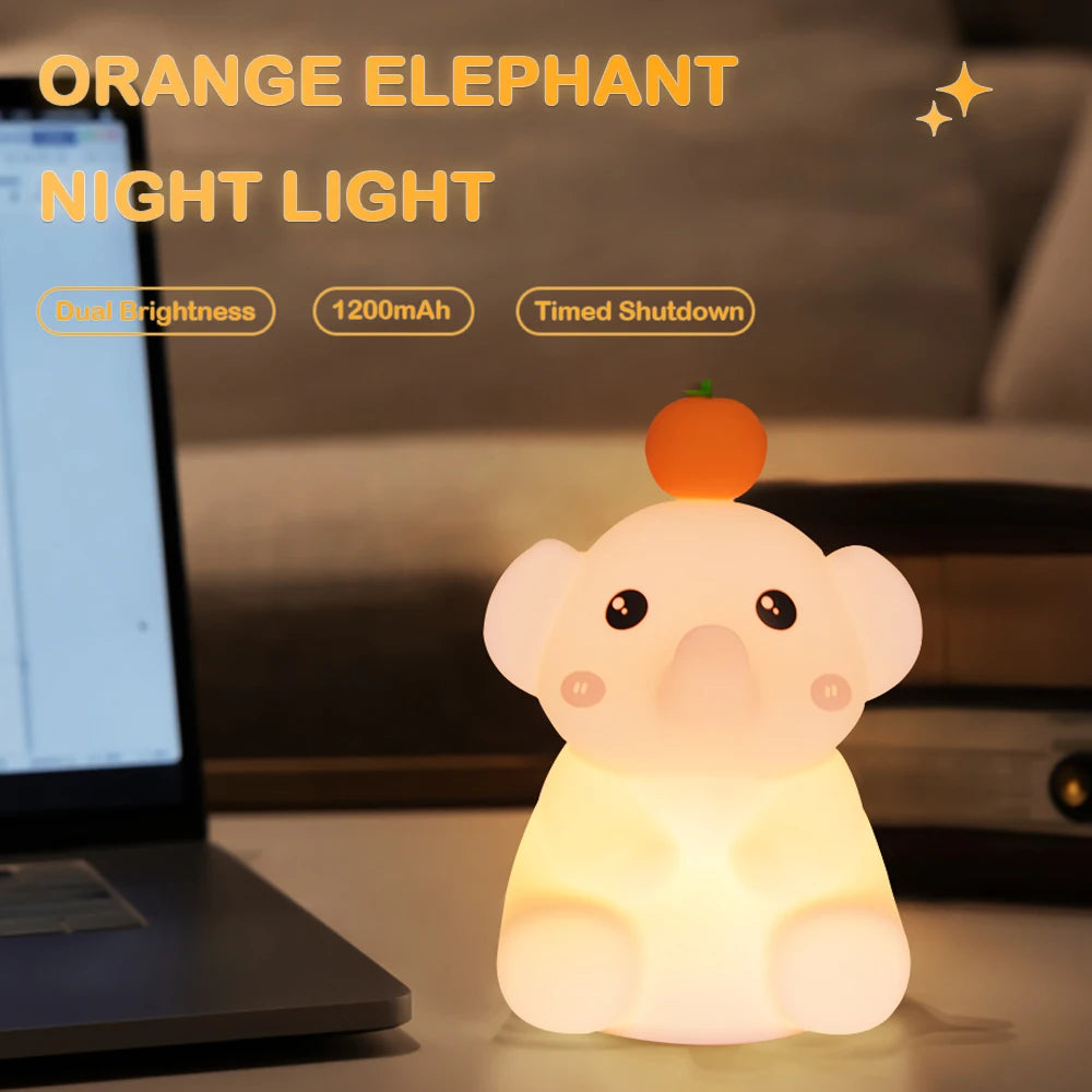 Children Silicone Night Light Cute Elephant Baby Dimmable Timed Sleeping Night Lamp for Bedside Bedroom Decoration Gift Birthday